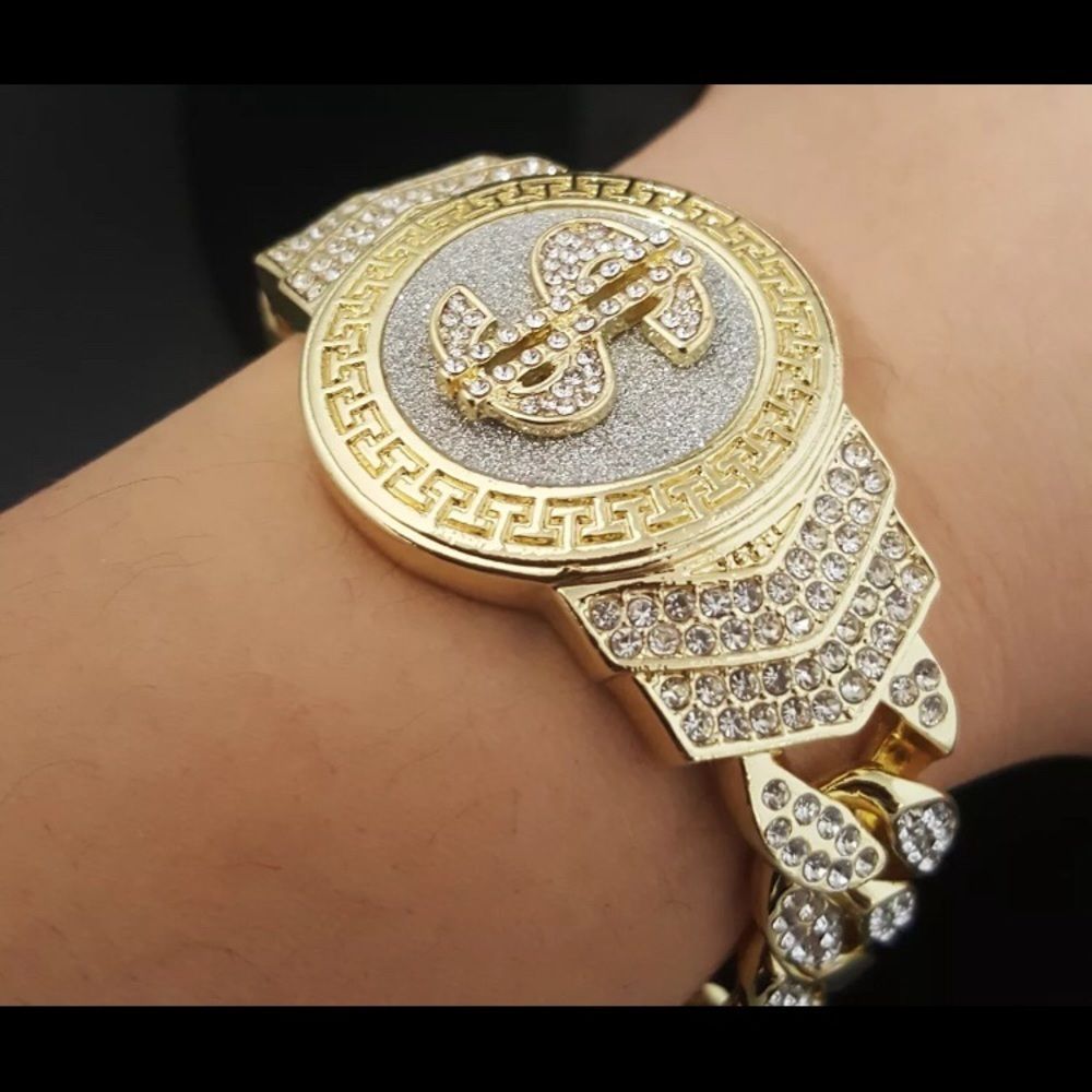 Money Time Iced Out Men’s Gold Cuban Bracelet NEW - Picture 3 of 4